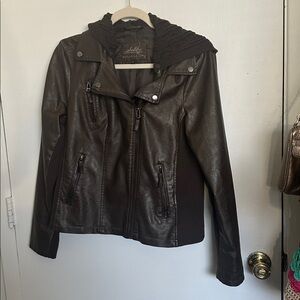 Selby Collection Brown faux Leather moto style Jacket with detachable hood